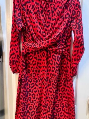 Boohoo Red and Black Leopard-Print Midi Wrap Dress